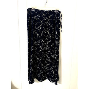 Lauren Ralph Lauren Skirt 12p 100% Silk Navy Ditzy floral Print Maxi Romantic